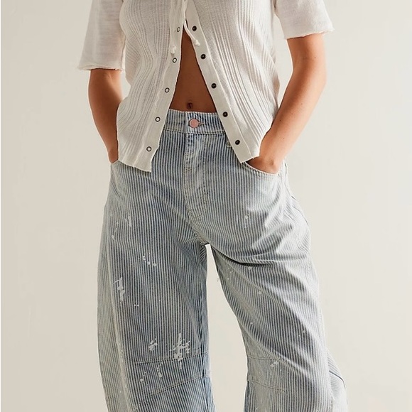 Free People Barrel Jean-railroad stripe - Picture 4 of 5
